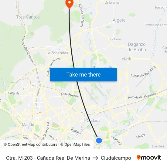 Ctra. M-203 - Cañada Real De Merina to Ciudalcampo map