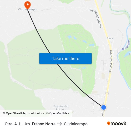 Ctra. A-1 - Urb. Fresno Norte to Ciudalcampo map