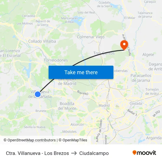 Ctra. Villanueva - Los Brezos to Ciudalcampo map