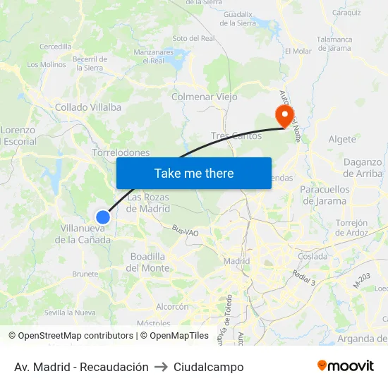 Av. Madrid - Recaudación to Ciudalcampo map