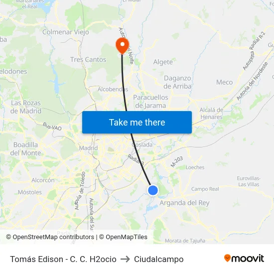 Tomás Edison - C. C. H2ocio to Ciudalcampo map