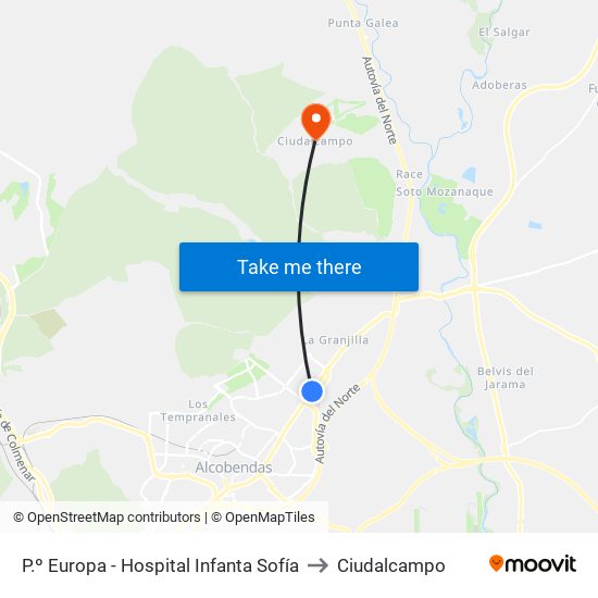 P.º Europa - Hospital Infanta Sofía to Ciudalcampo map