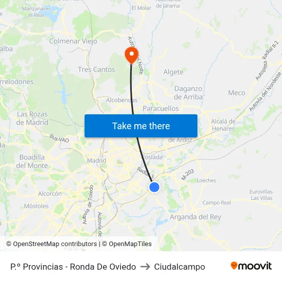 P.º Provincias - Ronda De Oviedo to Ciudalcampo map