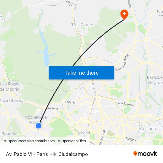 Av. Pablo VI - París to Ciudalcampo map