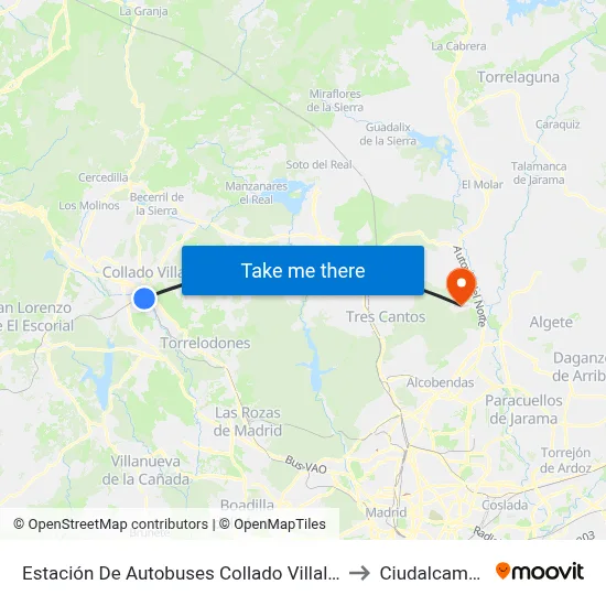 Estación De Autobuses Collado Villalba to Ciudalcampo map