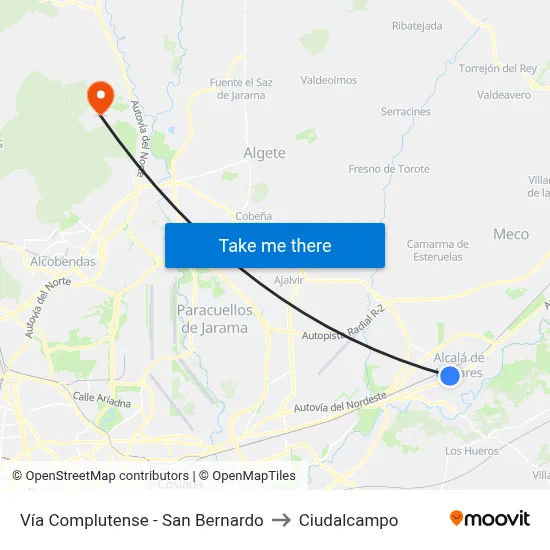 Vía Complutense - San Bernardo to Ciudalcampo map