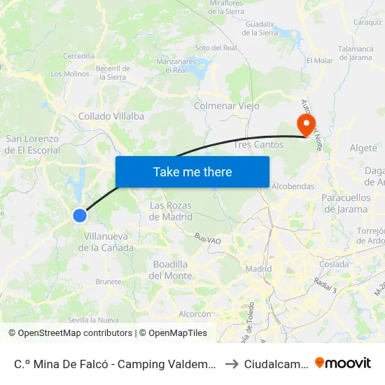 C.º Mina De Falcó - Camping Valdemorillo to Ciudalcampo map