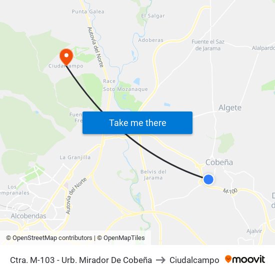 Ctra. M-103 - Urb. Mirador De Cobeña to Ciudalcampo map