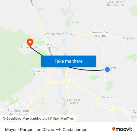 Mayor - Parque Los Olivos to Ciudalcampo map