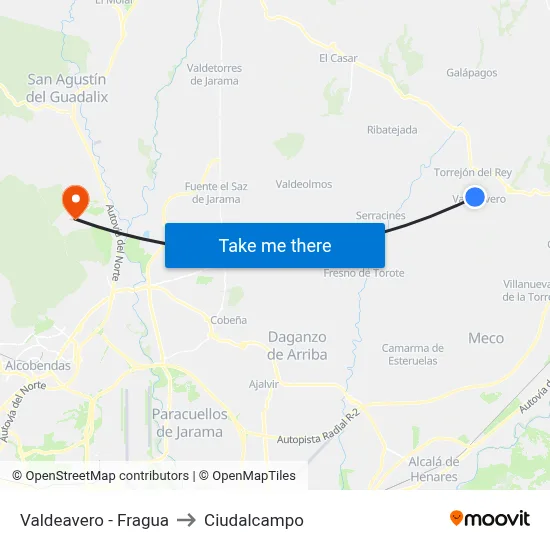 Valdeavero - Fragua to Ciudalcampo map