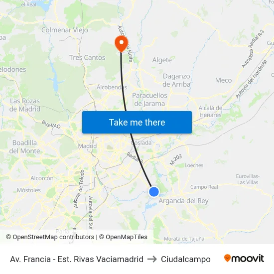 Av. Francia - Est. Rivas Vaciamadrid to Ciudalcampo map