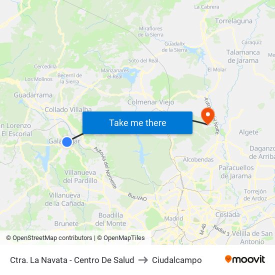 Ctra. La Navata - Centro De Salud to Ciudalcampo map