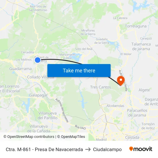 Ctra. M-861 - Presa De Navacerrada to Ciudalcampo map