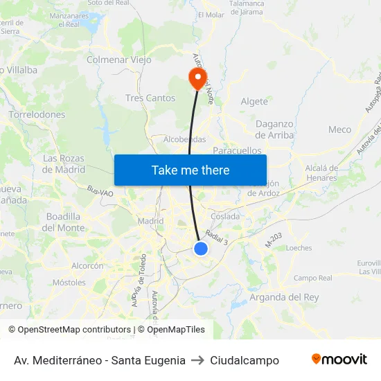 Av. Mediterráneo - Santa Eugenia to Ciudalcampo map
