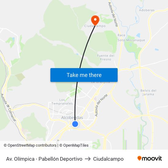 Av. Olímpica - Pabellón Deportivo to Ciudalcampo map