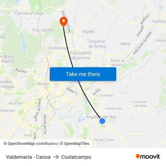 Valdemaría - Canoa to Ciudalcampo map