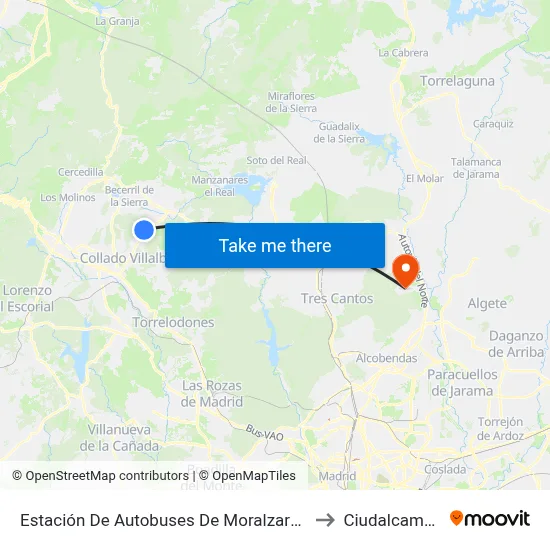 Estación De Autobuses De Moralzarzal to Ciudalcampo map