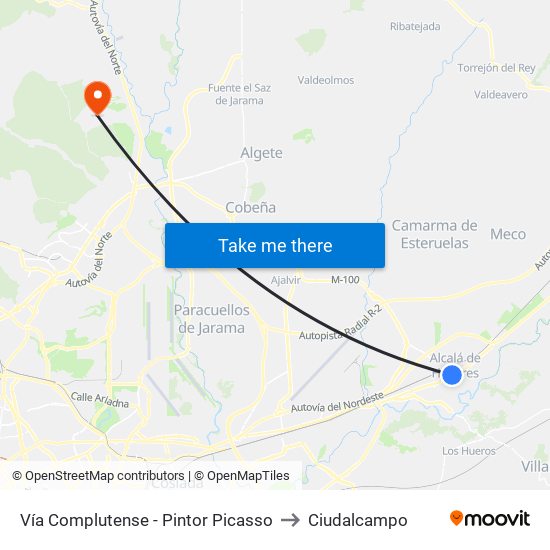 Vía Complutense - Pintor Picasso to Ciudalcampo map