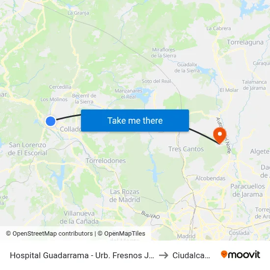 Hospital Guadarrama - Urb. Fresnos Jarosa to Ciudalcampo map