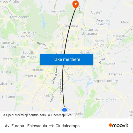 Av. Europa - Eslovaquia to Ciudalcampo map