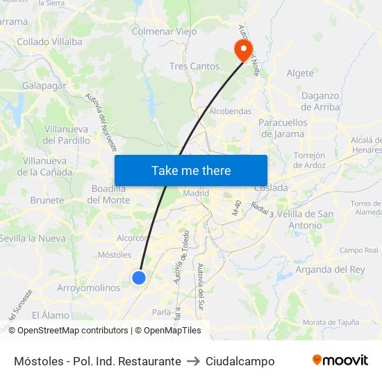 Móstoles - Pol. Ind. Restaurante to Ciudalcampo map