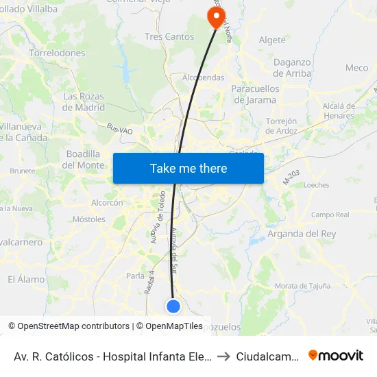 Av. R. Católicos - Hospital Infanta Elena to Ciudalcampo map