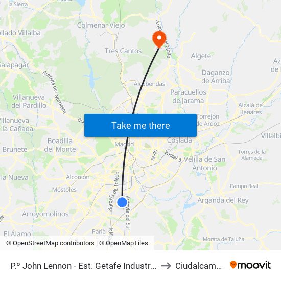 P.º John Lennon - Est. Getafe Industrial to Ciudalcampo map