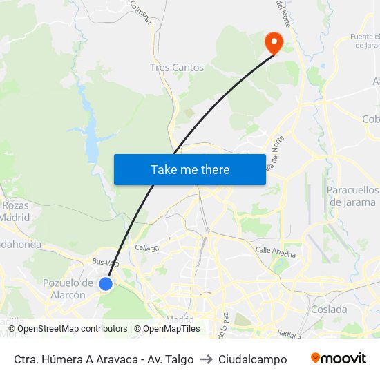 Ctra. Húmera A Aravaca - Av. Talgo to Ciudalcampo map