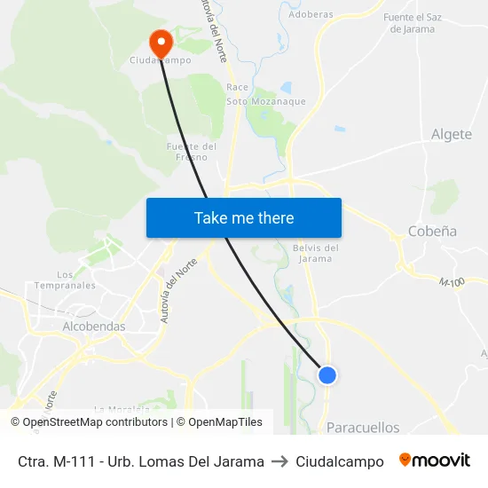 Ctra. M-111 - Urb. Lomas Del Jarama to Ciudalcampo map