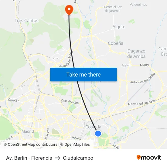 Av. Berlín - Florencia to Ciudalcampo map