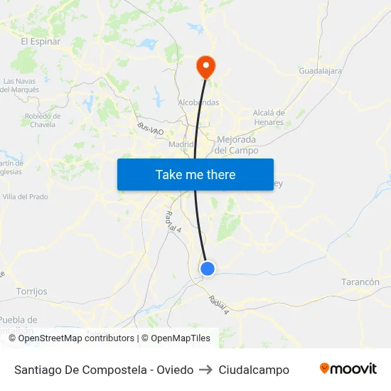 Santiago De Compostela - Oviedo to Ciudalcampo map