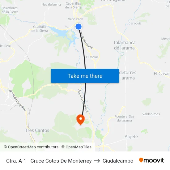 Ctra. A-1 - Cruce Cotos De Monterrey to Ciudalcampo map