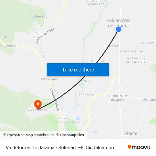 Valdetorres De Jarama - Soledad to Ciudalcampo map