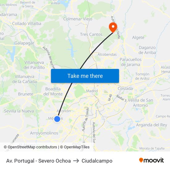 Av. Portugal - Severo Ochoa to Ciudalcampo map