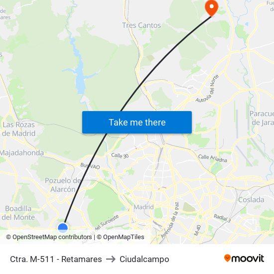 Ctra. M-511 - Retamares to Ciudalcampo map