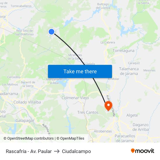 Rascafría - Av. Paular to Ciudalcampo map