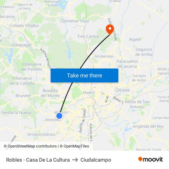 Robles - Casa De La Cultura to Ciudalcampo map