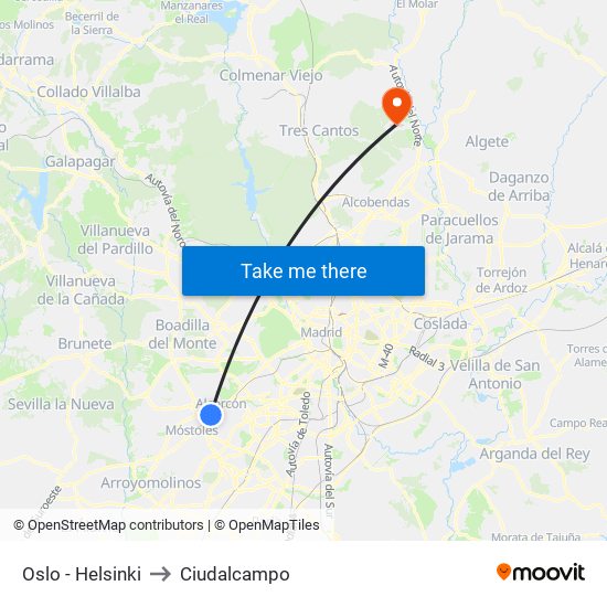 Oslo - Helsinki to Ciudalcampo map