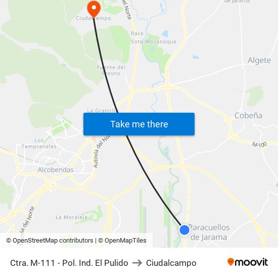 Ctra. M-111 - Pol. Ind. El Pulido to Ciudalcampo map