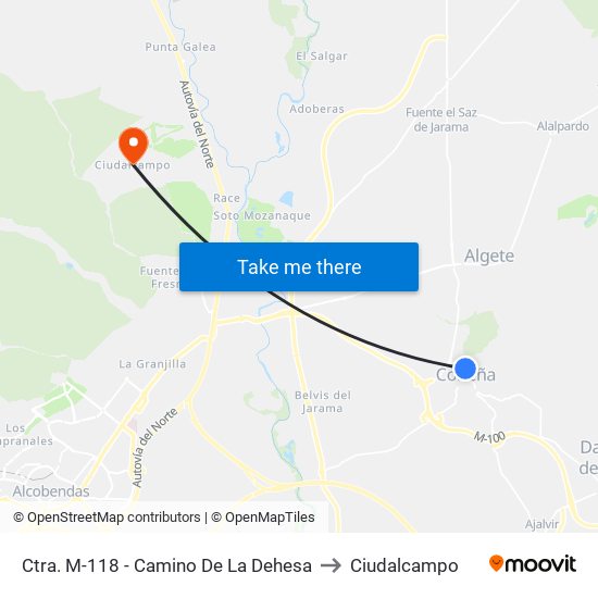 Ctra. M-118 - Camino De La Dehesa to Ciudalcampo map