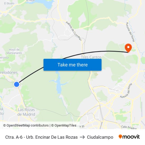 Ctra. A-6 - Urb. Encinar De Las Rozas to Ciudalcampo map