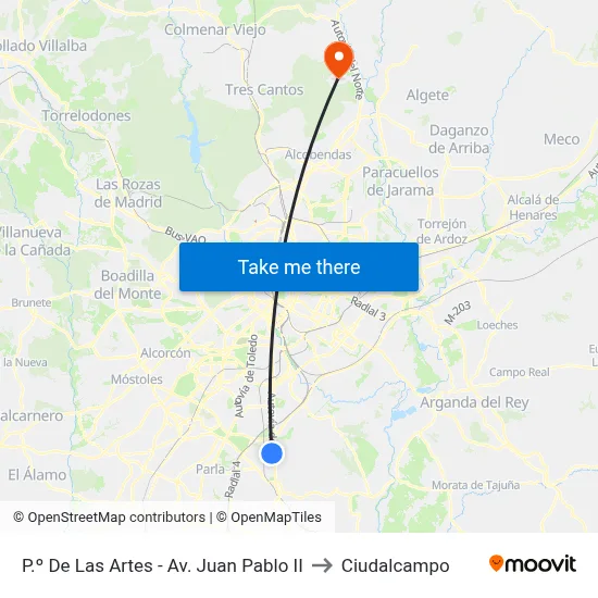 P.º De Las Artes - Av. Juan Pablo II to Ciudalcampo map