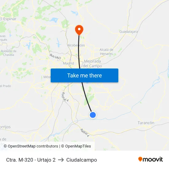 Ctra. M-320 - Urtajo 2 to Ciudalcampo map