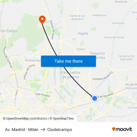 Av. Madrid - Milán to Ciudalcampo map