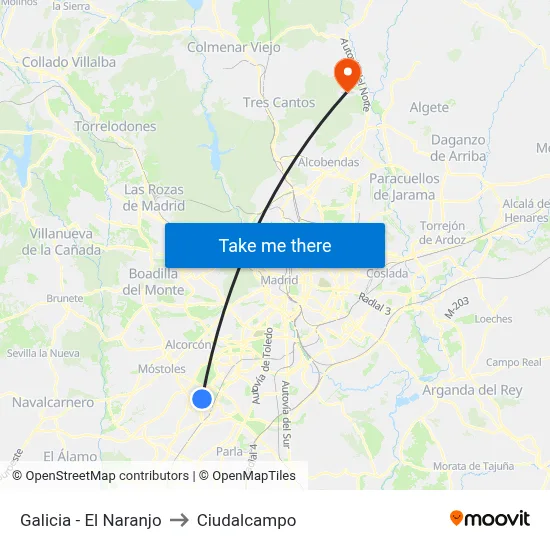 Galicia - El Naranjo to Ciudalcampo map