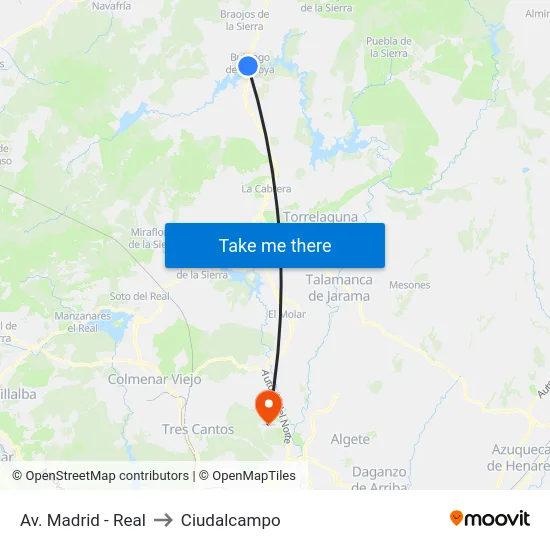 Av. Madrid - Real to Ciudalcampo map