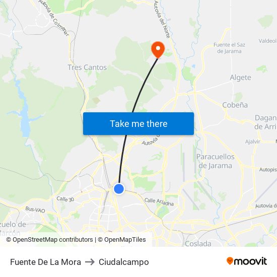 Fuente De La Mora to Ciudalcampo map