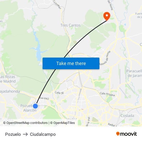 Pozuelo to Ciudalcampo map