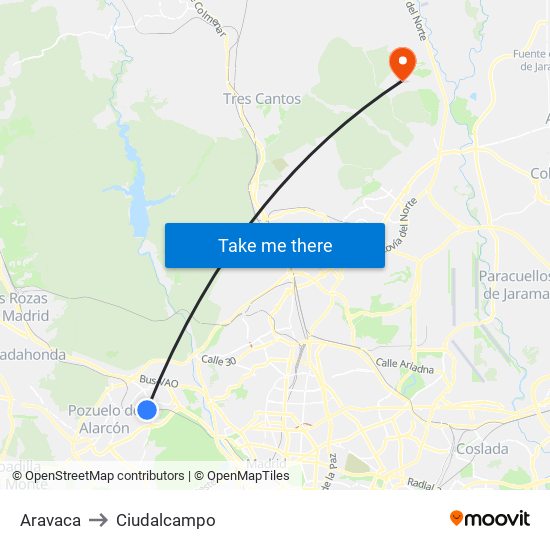 Aravaca to Ciudalcampo map