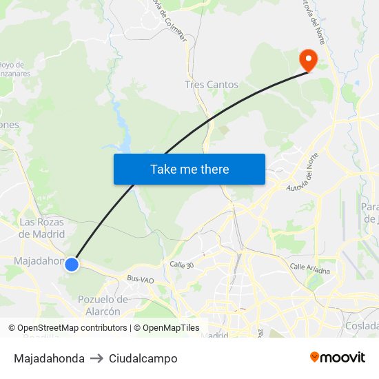 Majadahonda to Ciudalcampo map